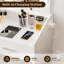 Meuble-lavabo moderne avec grand miroir à DEL, prise de courant, 7 tiroirs, porte-séchoir à cheveux, ensemble de table de maquillage avec tabouret rembourré pour la chambre à coucher - blanc-599609311