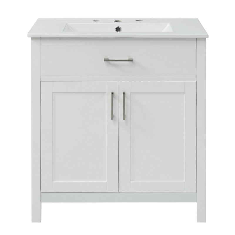 Meuble-lavabo de 30 pouces avec lavabo en céramique et beaucoup de rangement, Blanc / Blanc