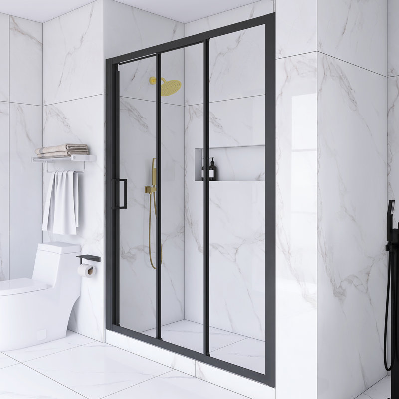 Matte Black 60" x 70" Sliding Semi-Frameless Shower Door with Clear Glass