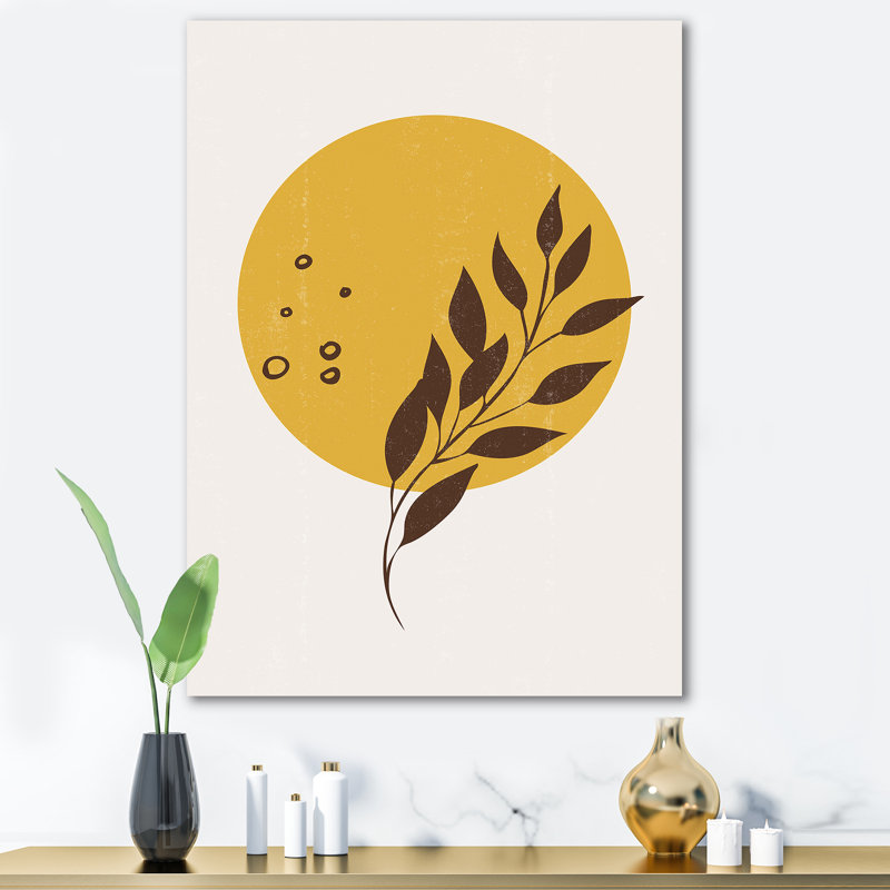 «Abstract Yellow Sun and Moon with Tropical Leaf II», impression sur toile, Toile tendue, H 32 po x l 24 po x P 1 po