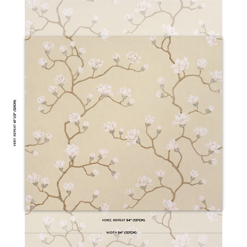 Papier peint arbre Magnolia, Or doux