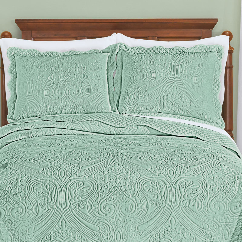 Luxe Textured Diamond Design Scalloped Edge Pillow Sham, Sea Glass