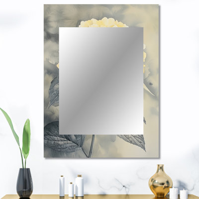 Fleurs d'hortensia jaune doux II - miroir mural hydrangée, miroir décoratif traditionnel, impression d'art en métal