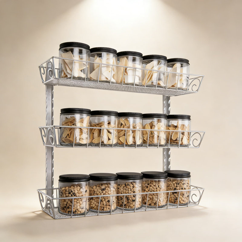 Support à épices à fixation murale réglable à 3 niveaux avec tablettes personnalisables pour la cuisine, le garde-manger et la salle de bain