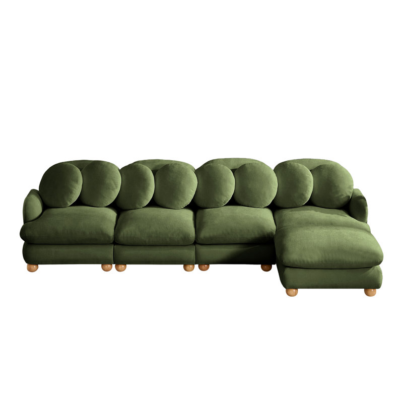 Canapé modulaire en L 123 po avec repose-pieds mobile et 8 coussins ronds de 123 po, beige, Vert olive