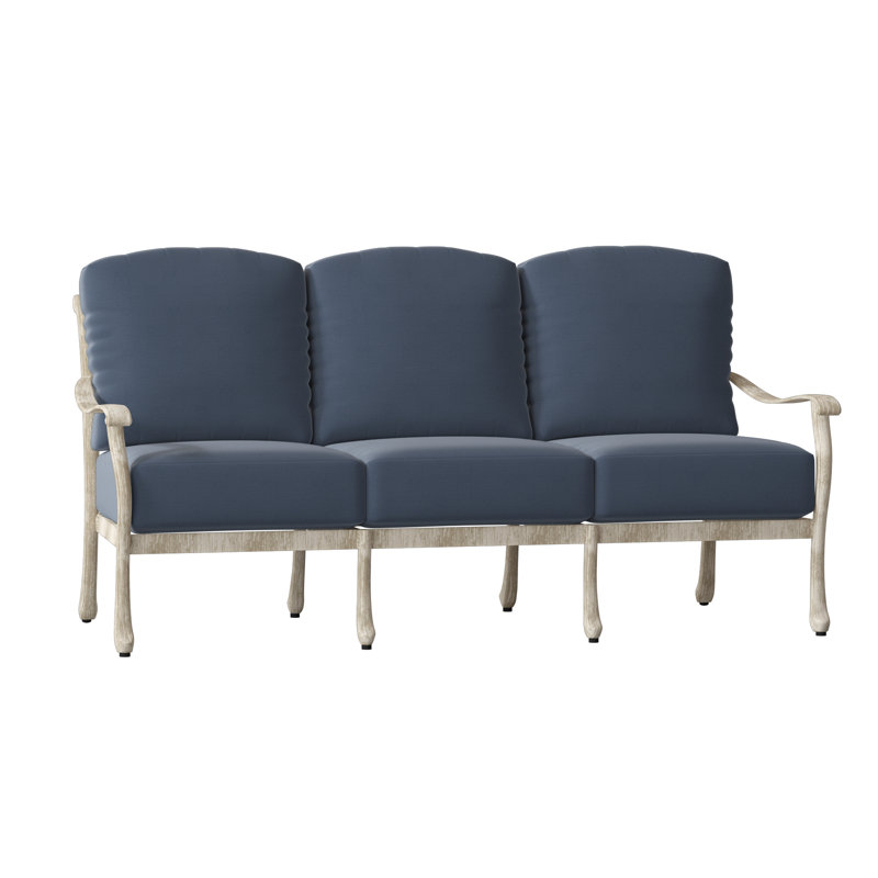 Casa 77.75'' Wide Aluminum Patio Sofa with Cushions, Textured Black, Spectrum Denim Sunbrella® Plainweave