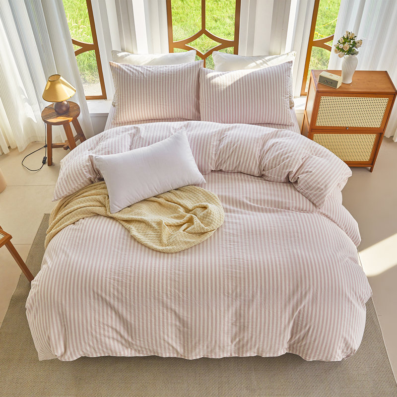 XINMIANFANG Striped Duvet Cover Set 100% Washed Cotton Linen Like Textured Bedding Set 3 Pcs Comforter Cover for All Seasons
