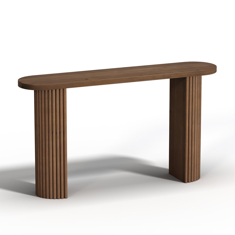 Gennari Fluted Wood Console Table with Oval Tabletop, 31" H x 55" W x 11.7" D, Brown