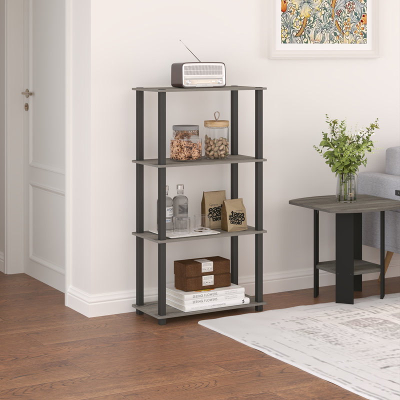 4-Tier 43.3" Corner Shelf, Open Shelves for Display and Storage, Gray; Black