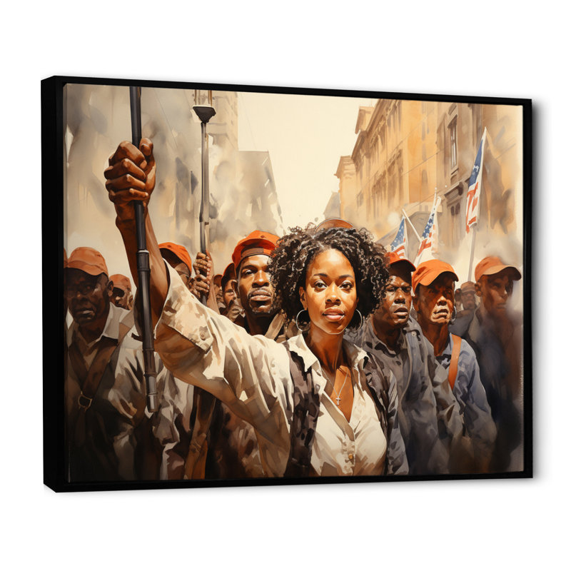 Art afro-américain puissant - Art mural afro-américain, H 34 po x l 44 po x P 1,5 po, Cadre flottant noir