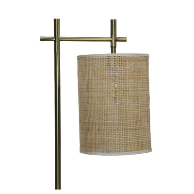 Gold Tall Corner Floor Lamp with Bamboo Shade - Modern Standing Light for Living Room, Bedroom & Office Spaces - Industrial Minimalist Design with Foot Switch