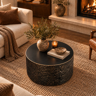 28" Indoor Modern Round Concrete Coffee Table, for Living Room, Bronze
