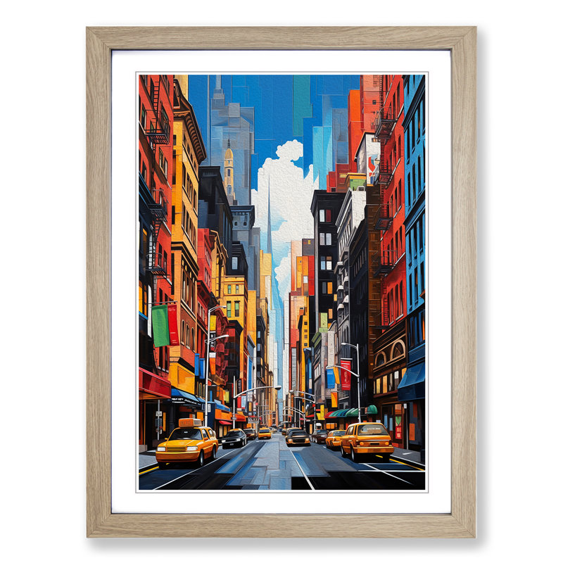 New York Hard Edge Painting No.2 - Single Picture Frame Print on Wood, 64cm H x 46cm W x 2cm D, Oak Framed