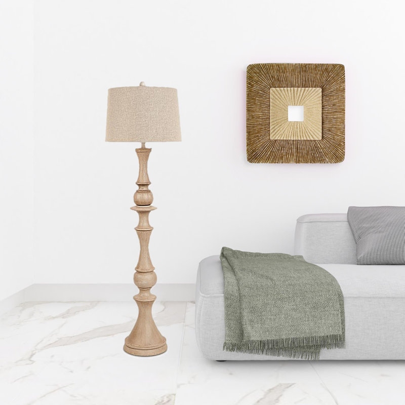 Lampe sur pied en polyrésine brun 63 po avec abat-jour beige