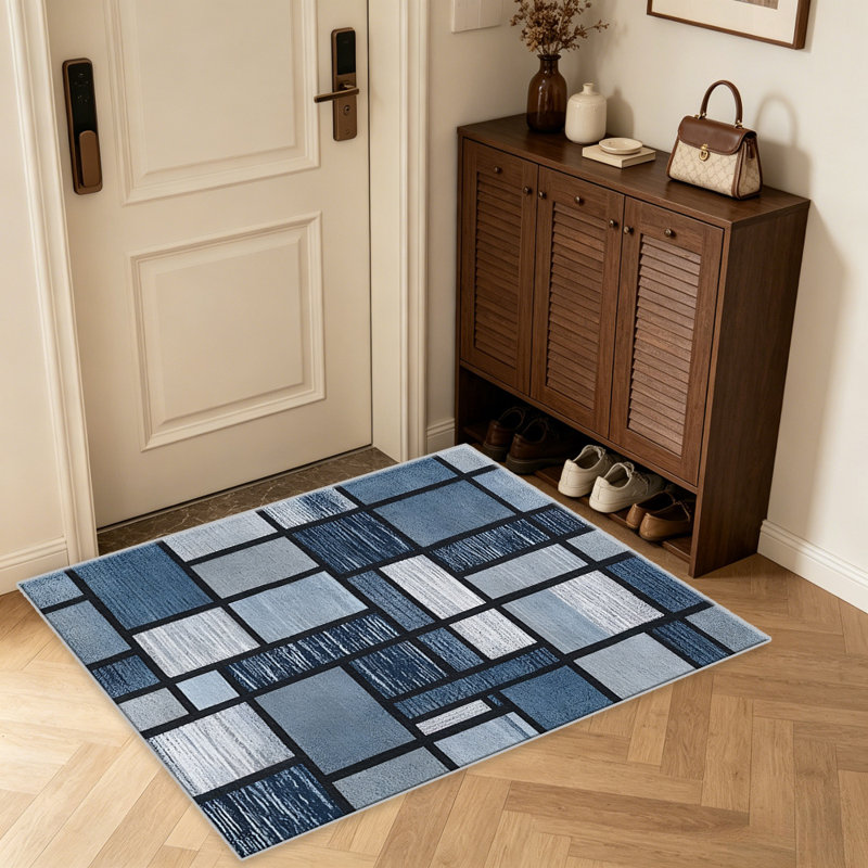 Cool Blue Grid Verse carpet-easy to clean, machine-washable, soft and comfortable; suitable for door mats, kitchens, living rooms, bedrooms, corridors, and laundry areas. Easy to clean, durable carpet for home decoration.