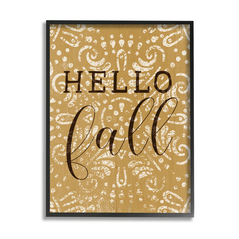 «Hello Fall Greeting», motif fractal jaune rétro par Daphne Polselli - Art textuel, H 30 po x l 24 po