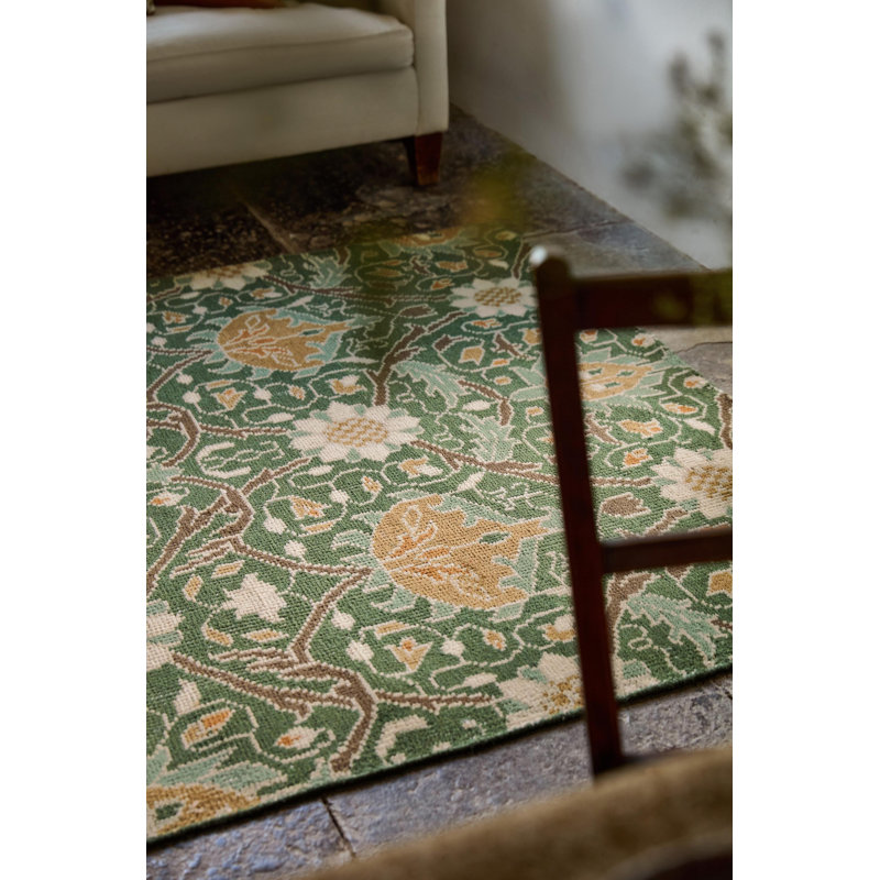 Hand Knotted Wool Floral Area Rug in Indigo, Rectangle 8'2" x 11'6"