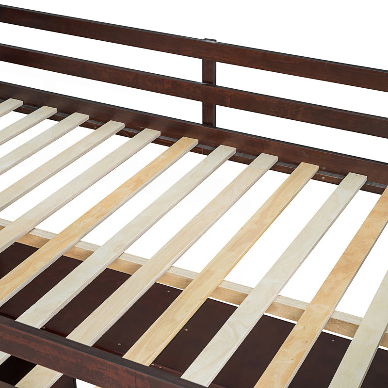 Lit mezzanine double avec 7 tiroirs, 2 tablettes et bureau, Espresso