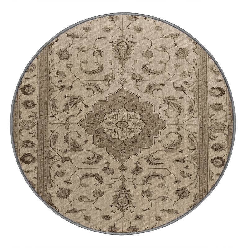 Tapis gris Tabriz lavable à la machine, Rond 5 pi