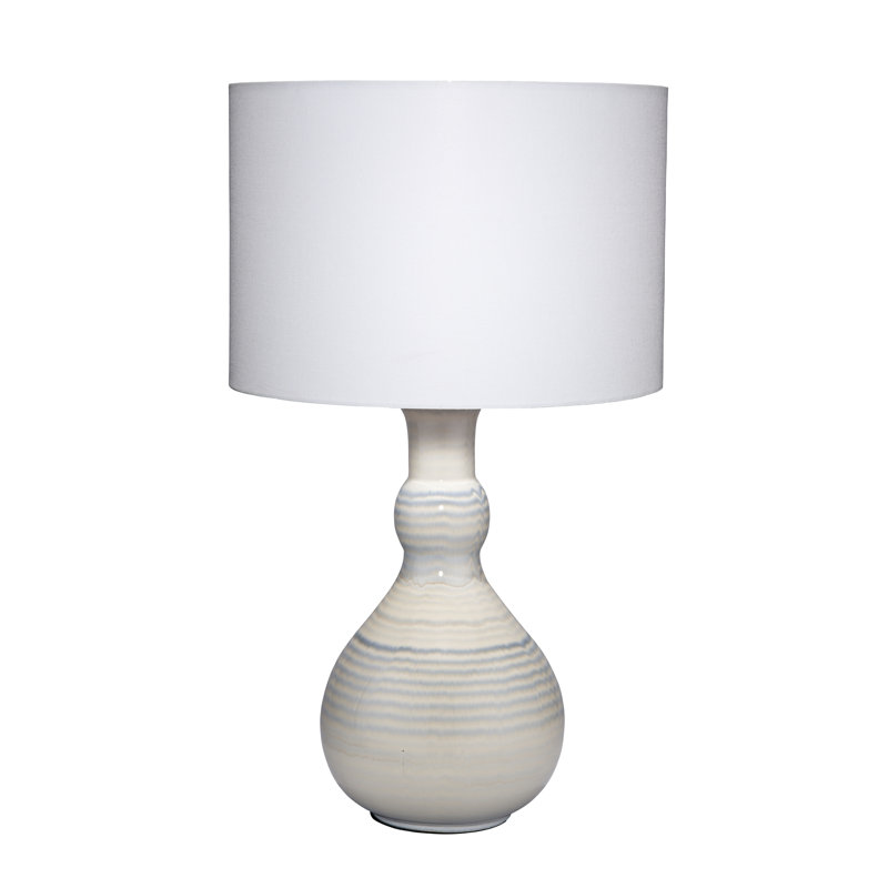 Lampe de table Chinester en céramique avec abat-jour en lin, bleu