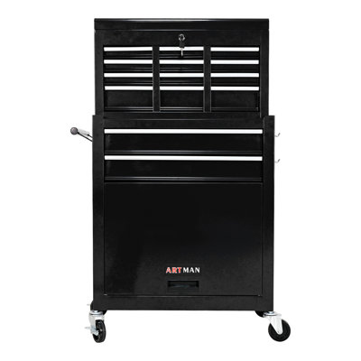 Black High Capacity Rolling Tool Chest, 8-Drawer Tool Storage Cabinet With Lockable Removable Tool Box, Ball-Bearing Drawers & 4 Wheels (2 Lockable)