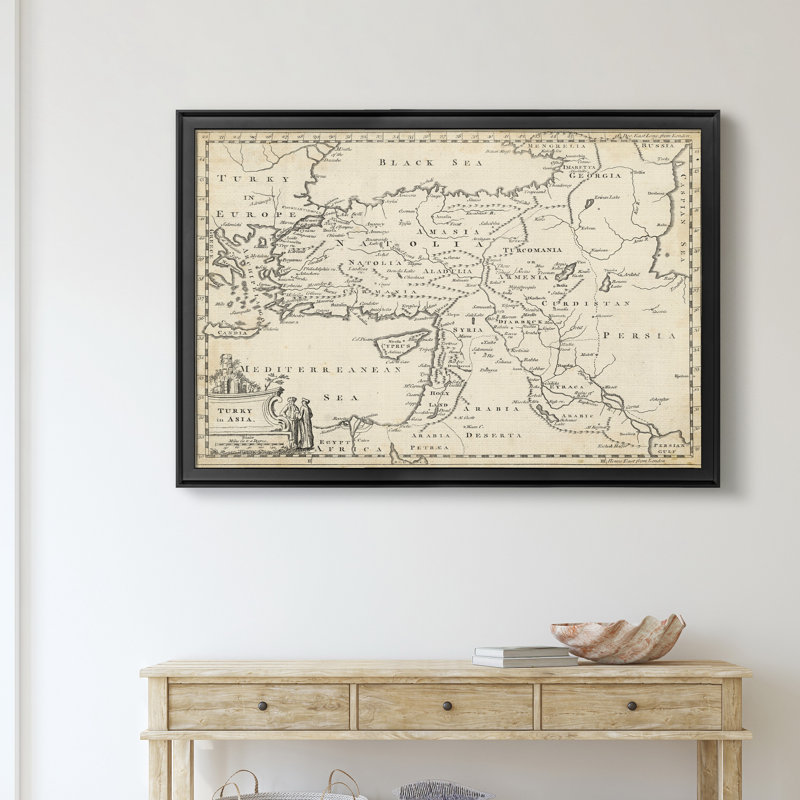 Carte de Turquie-impression d’art graphique sur toile encadrée, H 22,5 po x l 30,5 po x P 1,5 po, Cadre noir
