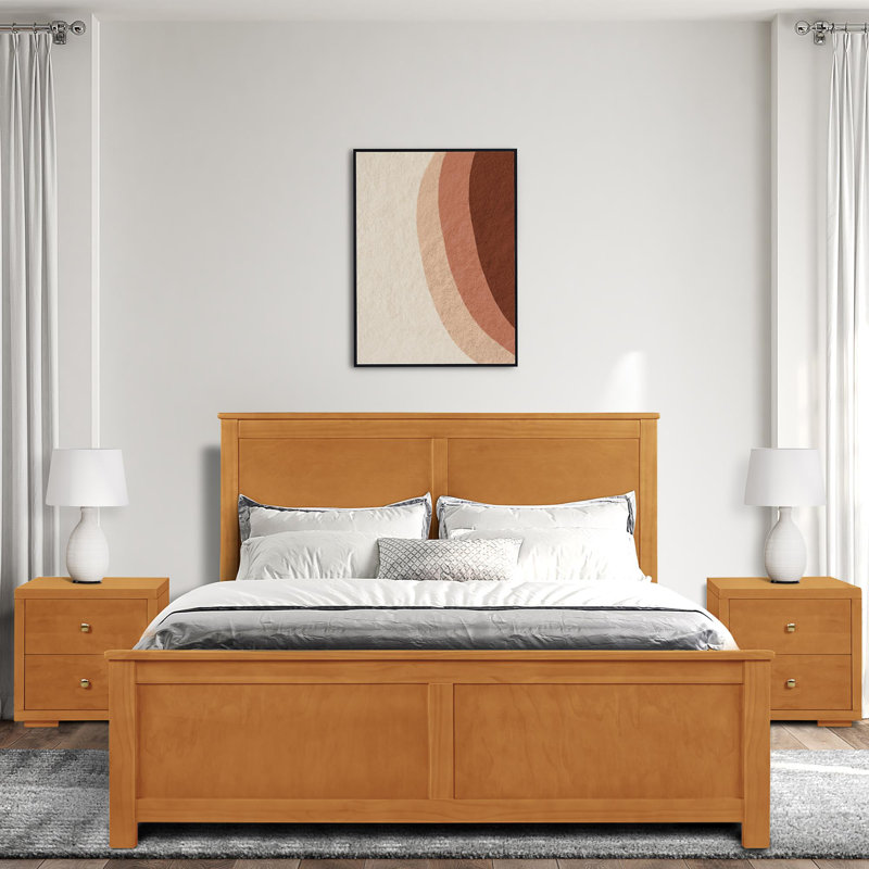 Winston Platform 3 Piece Bedroom Set with Paneled Headboard and Footboard, Oak, Queen