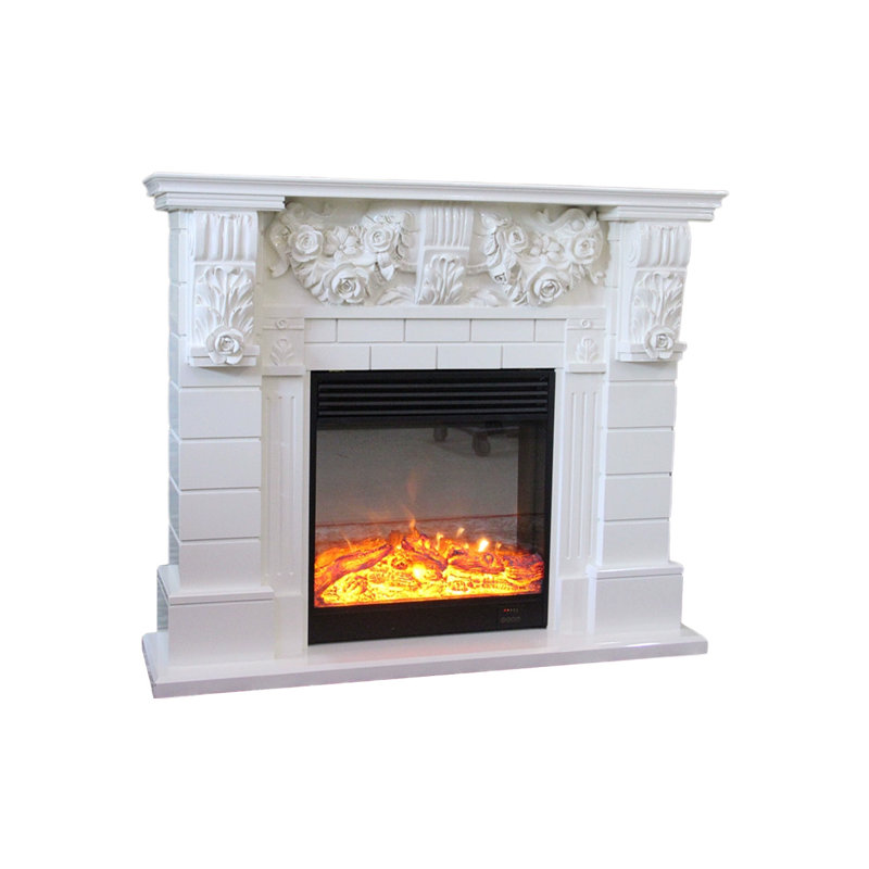 White Solid Wood Electric Fireplace, White