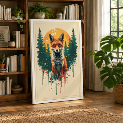 Fox in Golden Circle Modern - Wrapped Canvas