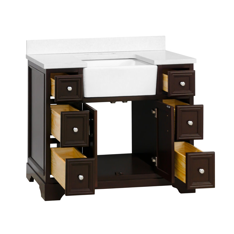 Ensemble de meuble-lavabo simple 42 po Emiliano, Chocolat, Quartz