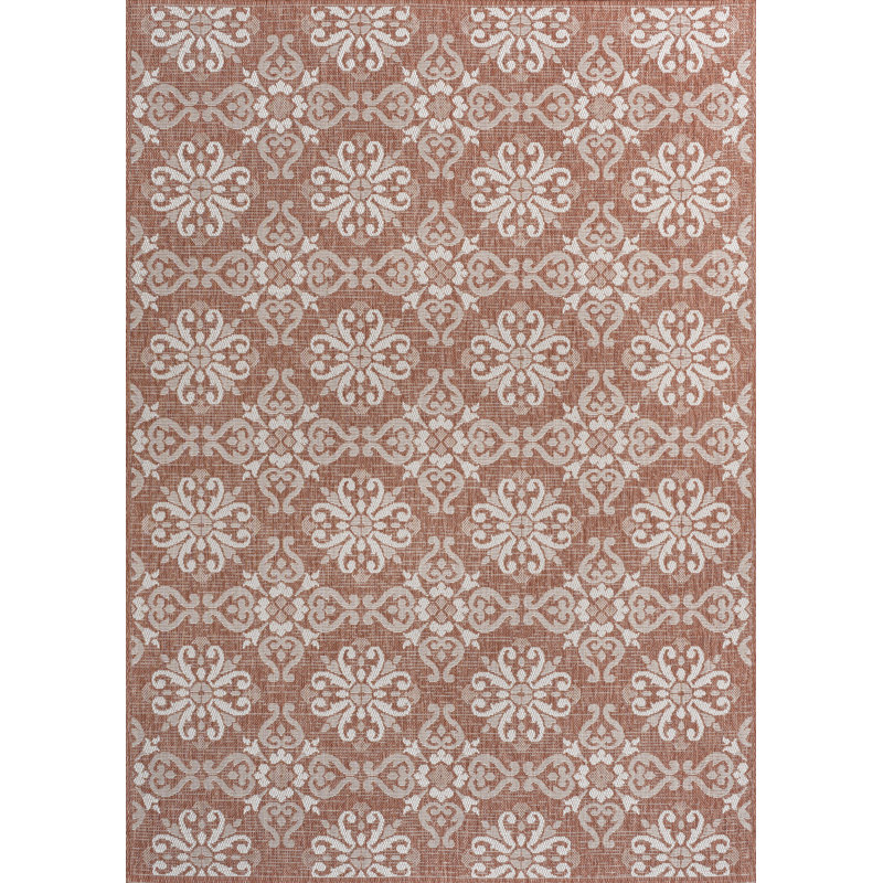 Amora Traditional Mediterranean Tile Design Salmon/Cream Indoor/Outdoor Rug, Rectangle 2'11" x 4'11"