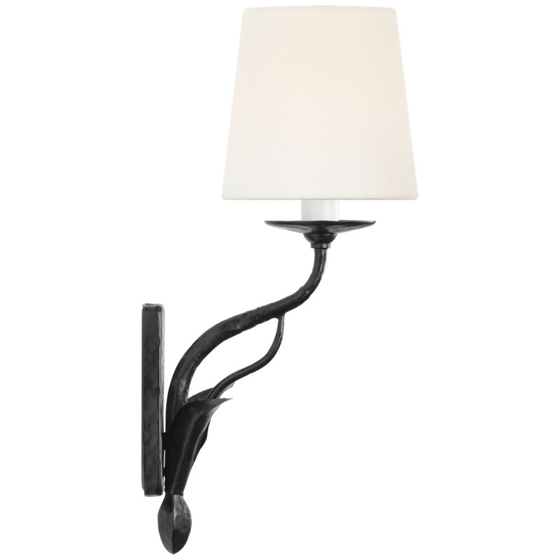 Amalfi 15" Sconce in Waxed Black with Linen Shade