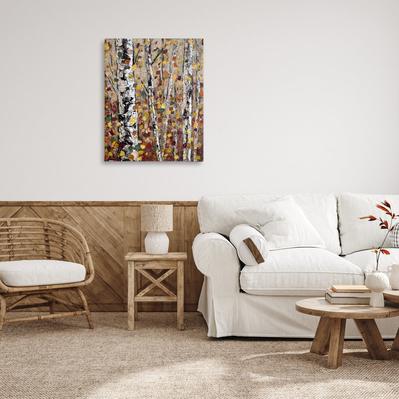 «Autumn Birch Trees Abstract Leaves» par Jen Seeley - peinture sur toile tendue, H 40 po x l 30 po x P 1,5 po