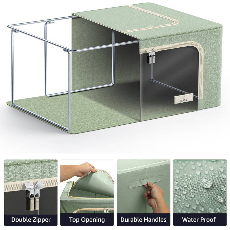 Small Storage Box Foldable with Window & Handles 4 Pack in Teal