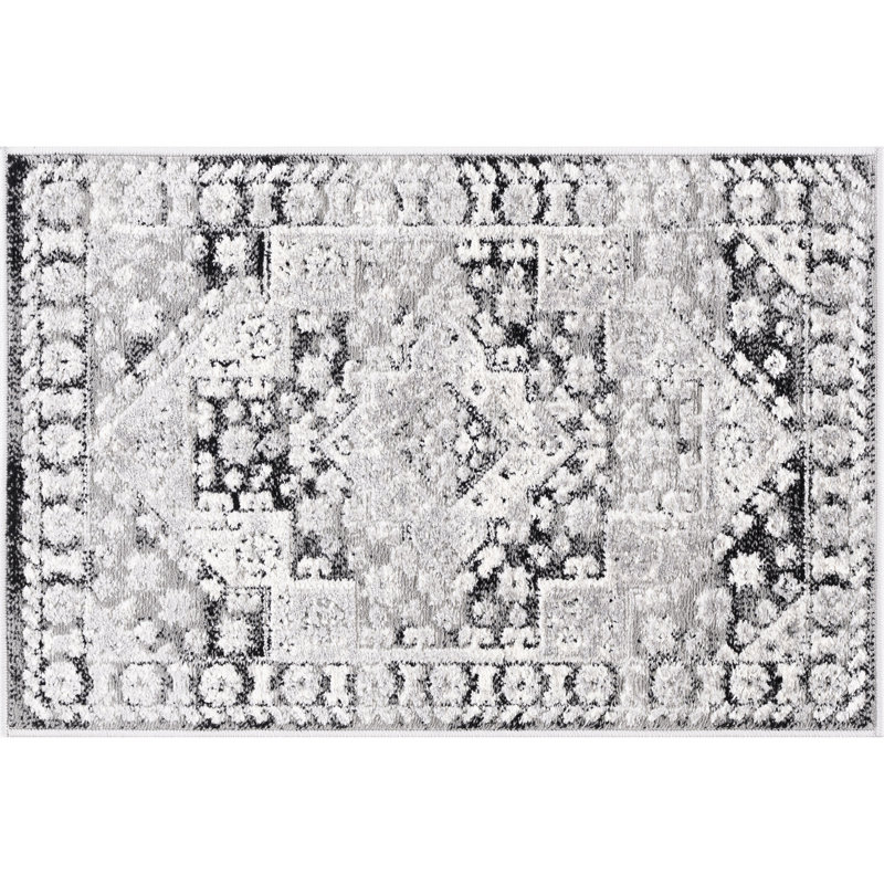 Tapis d'intérieur abstrait noir Mair Aisha, Rectangulaire 2 pi x 3 pi
