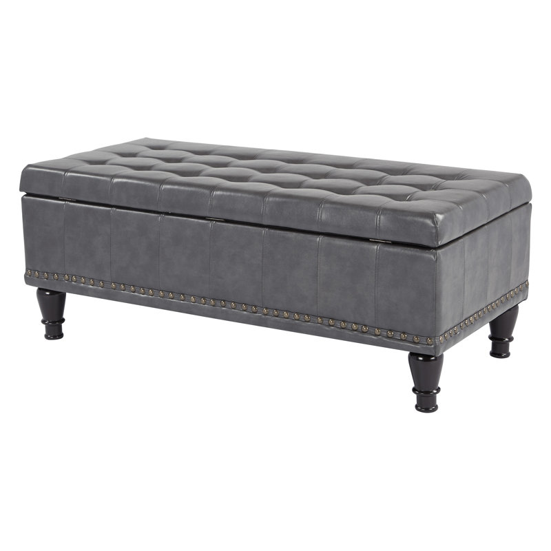Baylie Faux Leather Ottoman, Pewter Faux leather