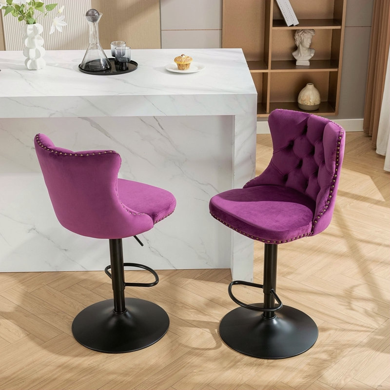 Swivel Velvet Barstools Adjusatble Seat Height From 25-33 Inch,17.7Inch Base, Modern Upholstered Bar Stools With Backs Comfortable Tufted For Home Pub And Kitchen Island,Set Of 2