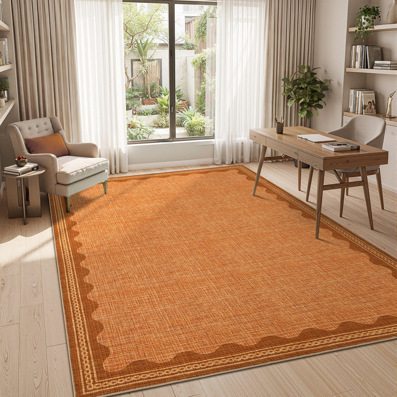 Tapis festonné et lavable pour tapis de chambre à coucher moderne, Orange, Rectangle 6 pi x 9 pi