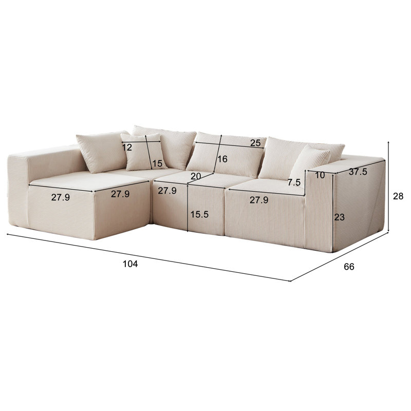 Canapé-lit modulaire 4 pièces pour salon, Velours côtelé beige