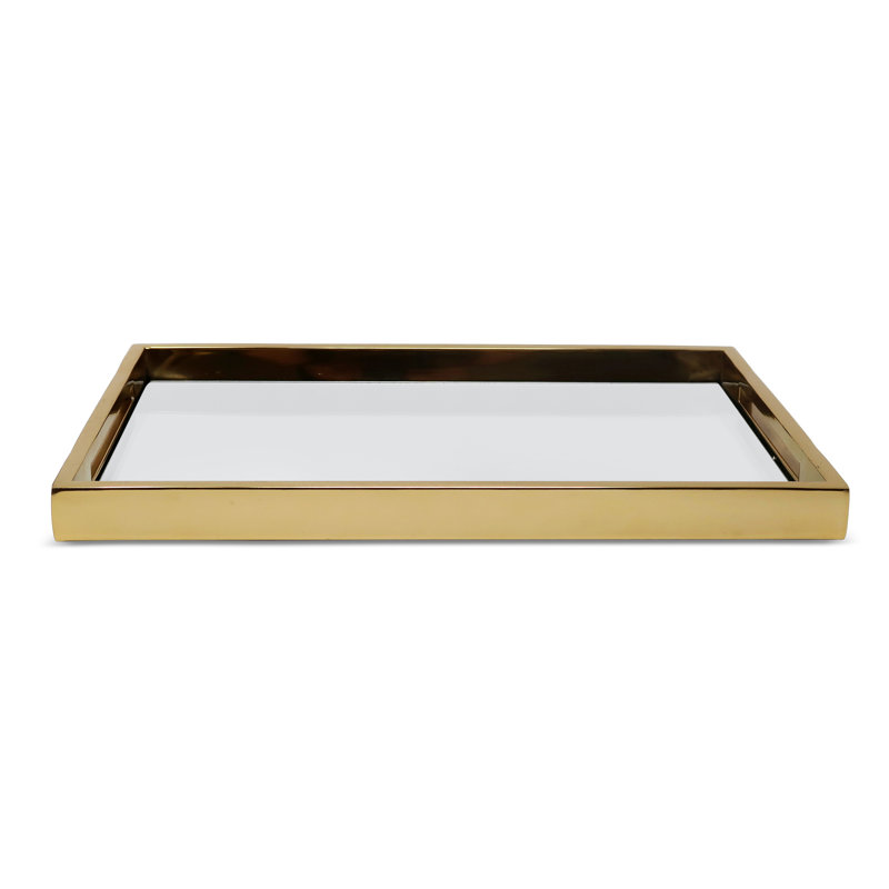 Rectangle Mirror Tray, Gold, 16.25"L x 10.25"W x 1.25"H
