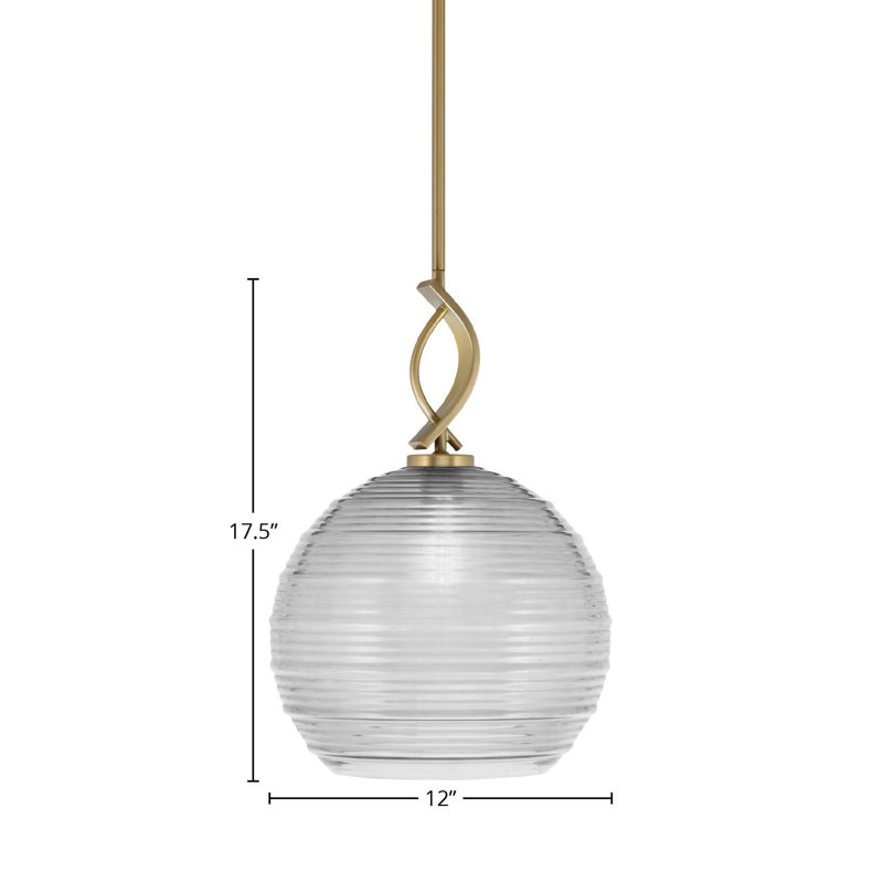 Luminaire suspendu simple à 1 lumière Unia, Transparent, Laiton, H 65,5 po x l 12 po x P 12 po