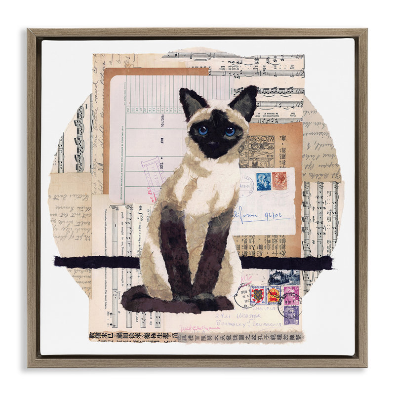 «Siamese Cat Collage» par Nancy Overton, Cadre flottant métallique doré, H 25 po x l 25 po