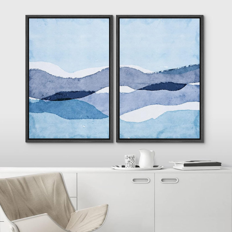 Paysage abstrait, aquarelle bleue, motifs de vagues pastel, illustrations de formes abstraites, paysage chic moderne, néon
