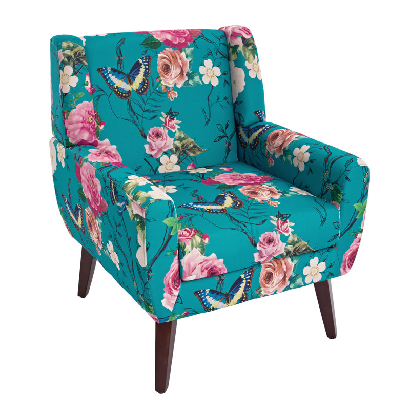 Jaqueze 73.4 Cm Wide Tufted Armchair, Blue/Pink Linen Blend