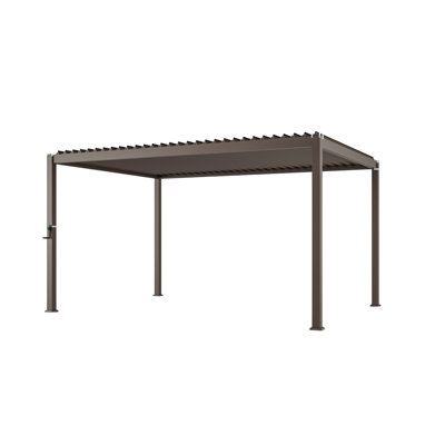 10 Ft. X 13 Ft. Aluminized Steel Louvered Pergola With Adjustable Roof, Dark Brown