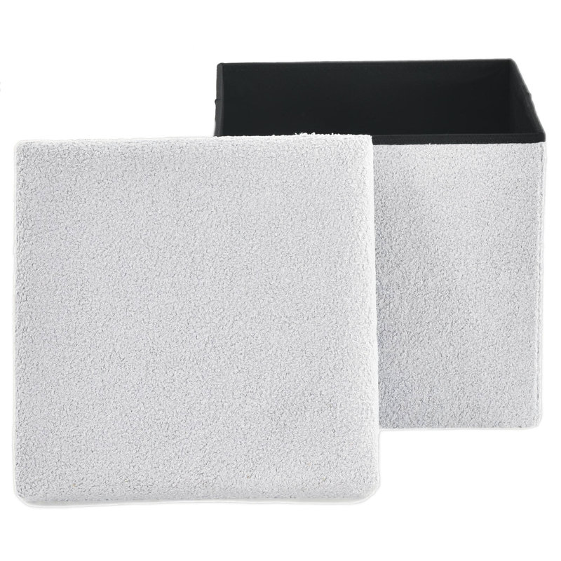 38 FOLDABLE BOUCLE STORAGE BOX, 38cm H x 40cm W x 6cm D, White