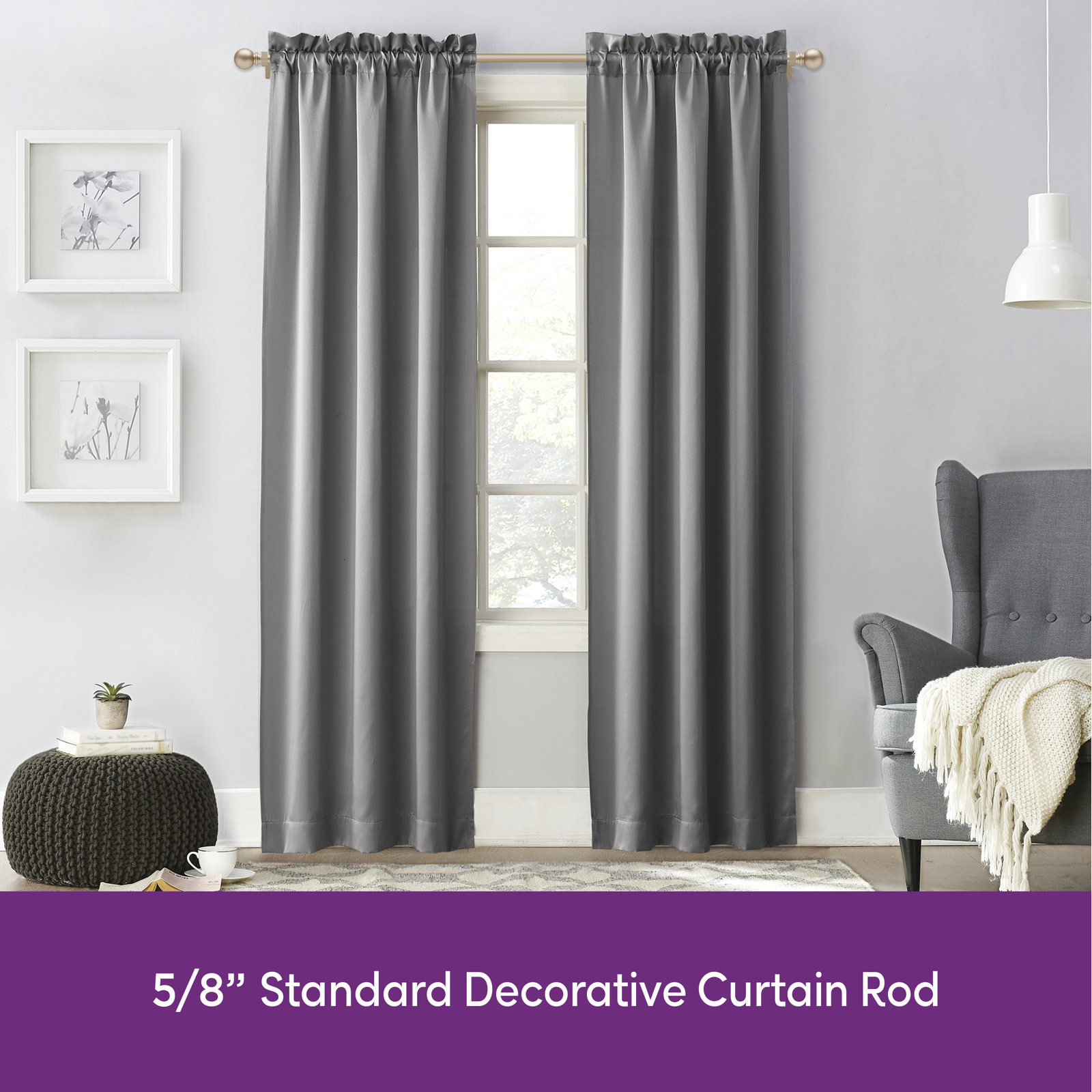 Camptown Ball End Single Curtain Rod, 48" - 86" , Soft Brass