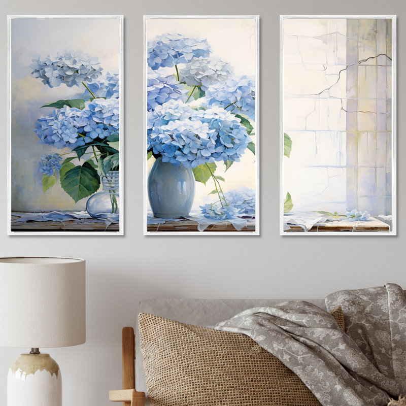 Whitworth - ensemble d'art mural hortensia, Cadre flottant blanc, H 32 po x l 48 po x P 1 po