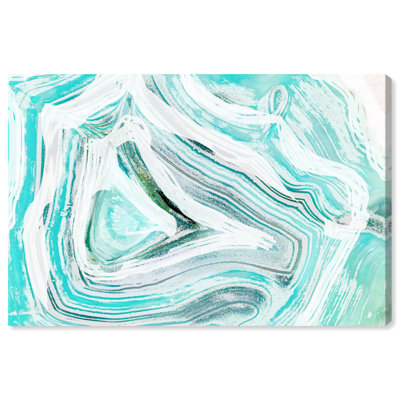 Iced " Iced Geo Turquoise, Ice Crystal Waves Modern Blue " Painting Print