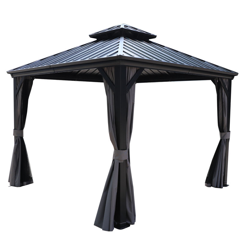 Kozyard Gray Double Roof Hardtop Gazebo with Curtain and Mosquito Netting, 10 (ft) x 10 (ft)